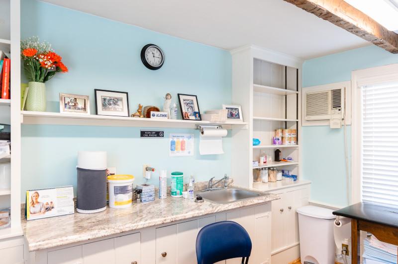 an office wall with pictures